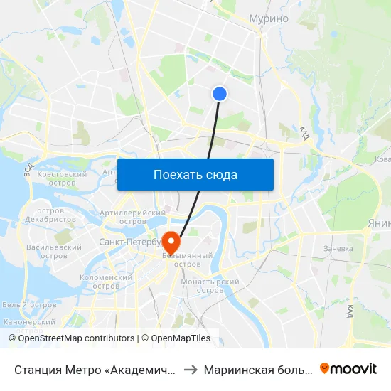 Станция Метро «Академическая» to Мариинская больница map