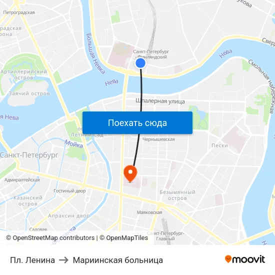 Пл. Ленина to Мариинская больница map