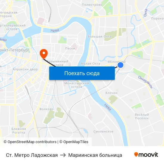 Ст. Метро Ладожская to Мариинская больница map