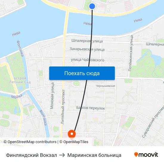 Финляндский Вокзал to Мариинская больница map