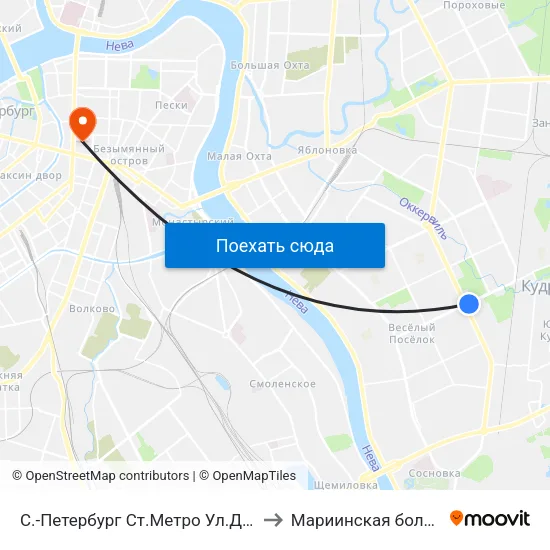 С.-Петербург  Ст.Метро Ул.Дыбенко to Мариинская больница map
