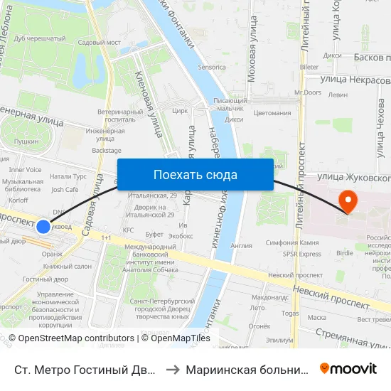 Ст. Метро Гостиный Двор to Мариинская больница map