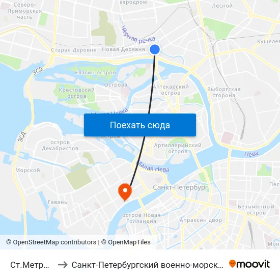 Ст.Метро Чёрная Речка to Санкт-Петербургский военно-морской институт ""Морской корпус Петра Великого"" map