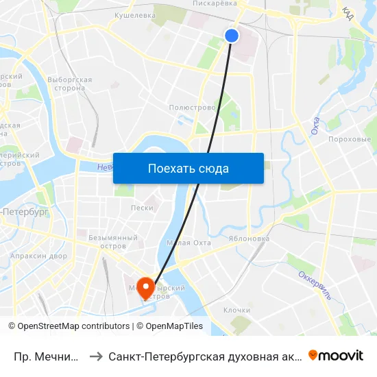 Пр. Мечникова to Санкт-Петербургская духовная академия map