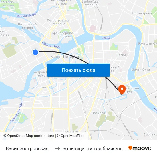 Василеостровская (Vasileostrovskaya) to Больница святой блаженной Ксении Петербургской map