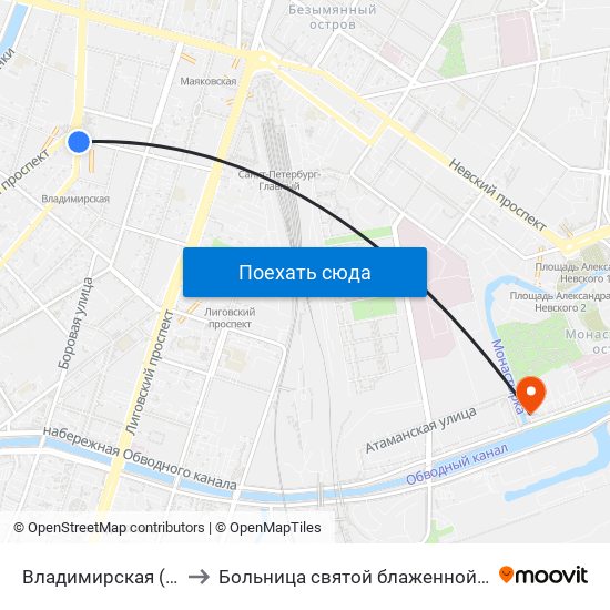 Владимирская (Vladimirskaya) to Больница святой блаженной Ксении Петербургской map