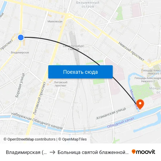 Владимирская (Vladimirskaya) to Больница святой блаженной Ксении Петербургской map