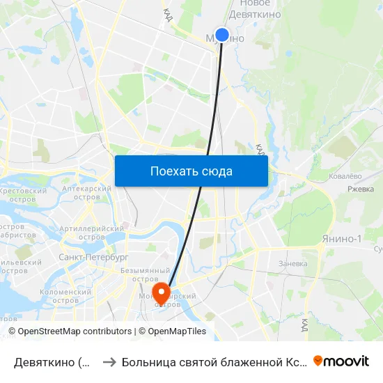 Девяткино (Devyatkino) to Больница святой блаженной Ксении Петербургской map