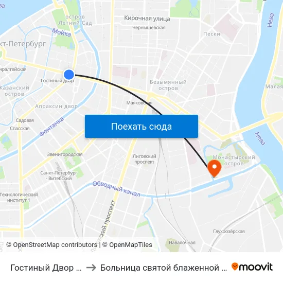Гостиный Двор (Gostiny Dvor) to Больница святой блаженной Ксении Петербургской map