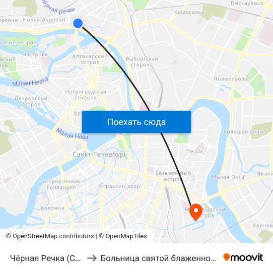 Чёрная Речка (Chernaya Rechka) to Больница святой блаженной Ксении Петербургской map