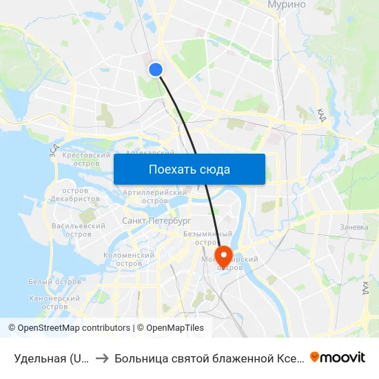 Удельная (Udel'Naya) to Больница святой блаженной Ксении Петербургской map