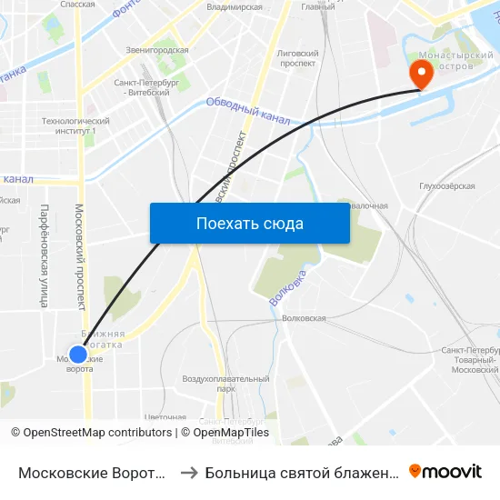 Московские Ворота (Moskovskiye Vorota) to Больница святой блаженной Ксении Петербургской map