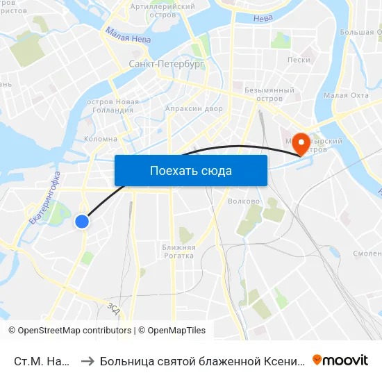 Ст.М. Нарвская to Больница святой блаженной Ксении Петербургской map