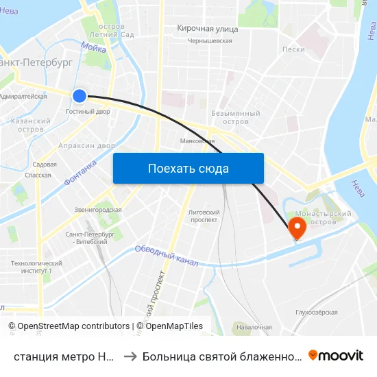 станция метро Невский Проспект to Больница святой блаженной Ксении Петербургской map