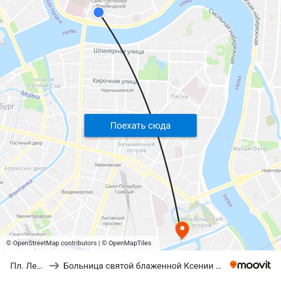 Пл. Ленина to Больница святой блаженной Ксении Петербургской map