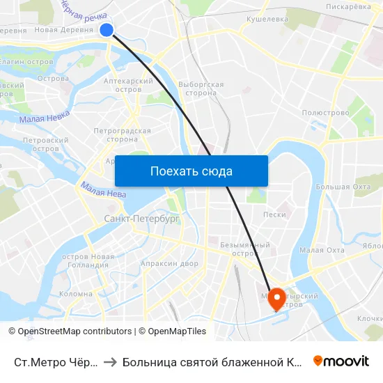 Ст.Метро Чёрная Речка to Больница святой блаженной Ксении Петербургской map
