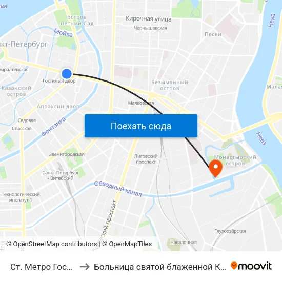 Ст. Метро Гостиный Двор to Больница святой блаженной Ксении Петербургской map