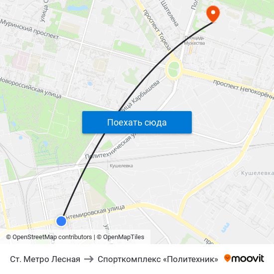 Ст. Метро Лесная to Спорткомплекс «Политехник» map