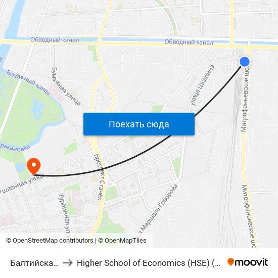 Балтийская (Baltiyskaya) to Higher School of Economics (HSE) (Высшая школа экономики (НИУ ВШЭ)) map