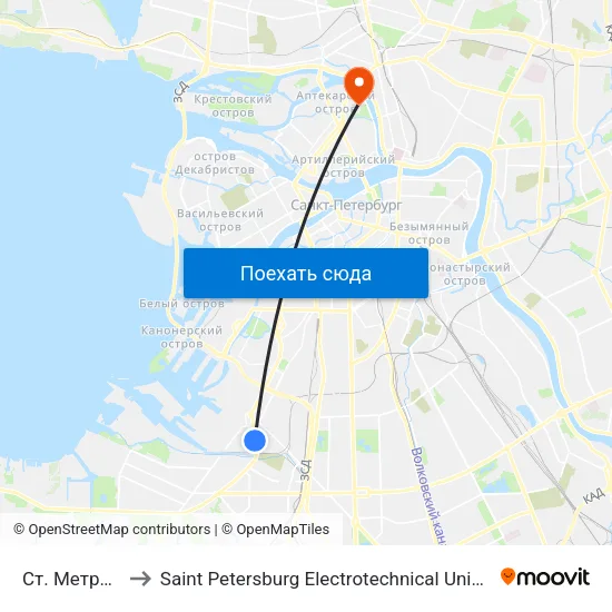 Ст. Метро Автово to Saint Petersburg Electrotechnical University (СПбГЭТУ  ЛЭТИ ) map
