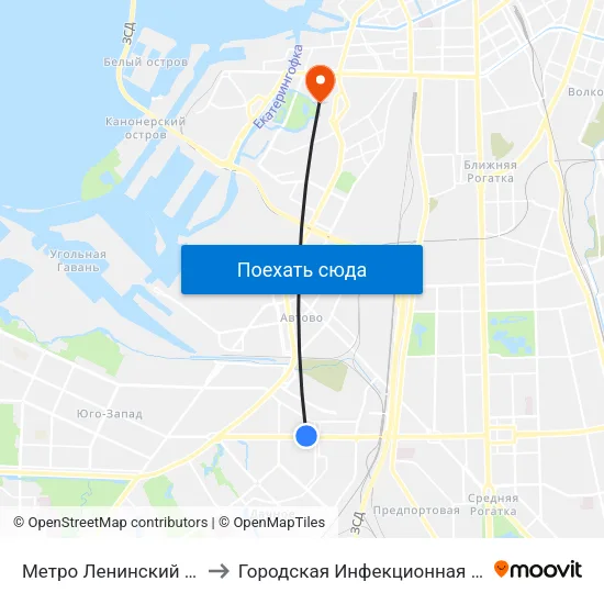 Метро Ленинский Проспект to Городская Инфекционная больница 10 map