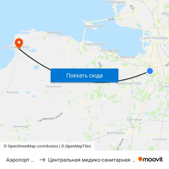 Аэропорт Пулково 1 to Центральная медико-санитарная часть 38 ФМБА России map