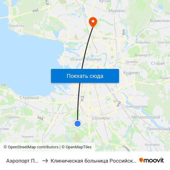 Аэропорт Пулково 1 to Клиническая больница Российской Академии Наук map