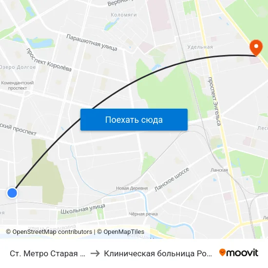 Ст. Метро Старая Деревня Посадка to Клиническая больница Российской Академии Наук map