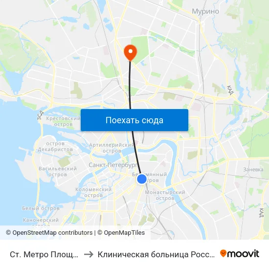 Ст. Метро Площадь Восстания to Клиническая больница Российской Академии Наук map