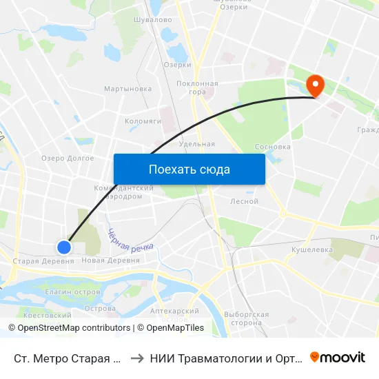 Ст. Метро Старая Деревня Посадка to НИИ Травматологии и Ортопедии имени Вредена map