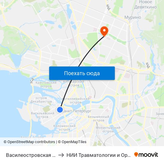 Василеостровская (Vasileostrovskaya) to НИИ Травматологии и Ортопедии имени Вредена map