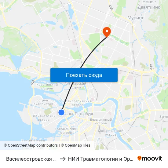 Василеостровская (Vasileostrovskaya) to НИИ Травматологии и Ортопедии имени Вредена map