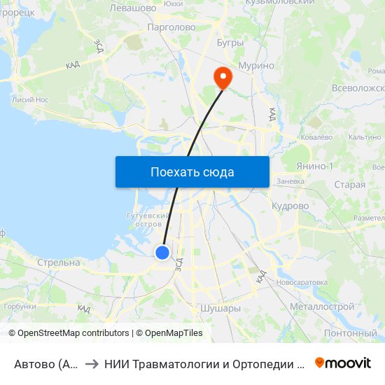 Автово (Avtovo) to НИИ Травматологии и Ортопедии имени Вредена map