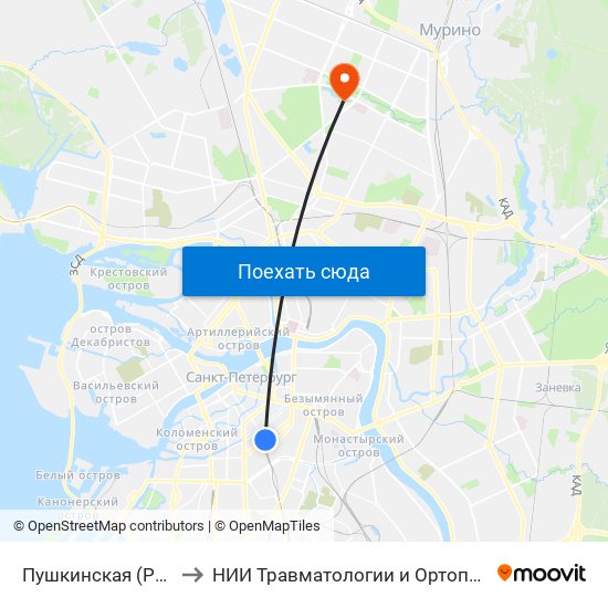 Пушкинская (Pushkinskaya) to НИИ Травматологии и Ортопедии имени Вредена map