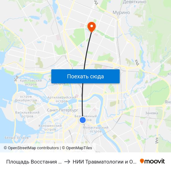 Площадь Восстания (Ploschad' Vosstaniya) to НИИ Травматологии и Ортопедии имени Вредена map