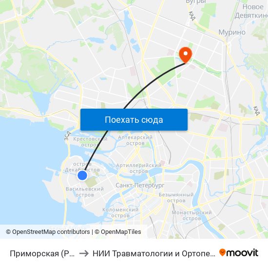 Приморская (Primorskaya) to НИИ Травматологии и Ортопедии имени Вредена map