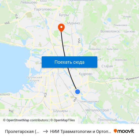 Пролетарская (Proletarskaya) to НИИ Травматологии и Ортопедии имени Вредена map
