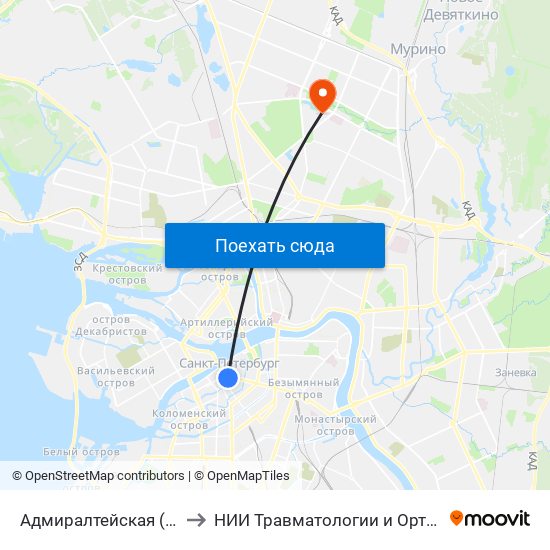 Адмиралтейская (Admiralteyskaya) to НИИ Травматологии и Ортопедии имени Вредена map