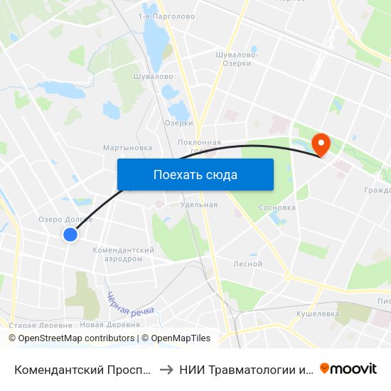 Комендантский Проспект (Komendantskiy Prospekt) to НИИ Травматологии и Ортопедии имени Вредена map