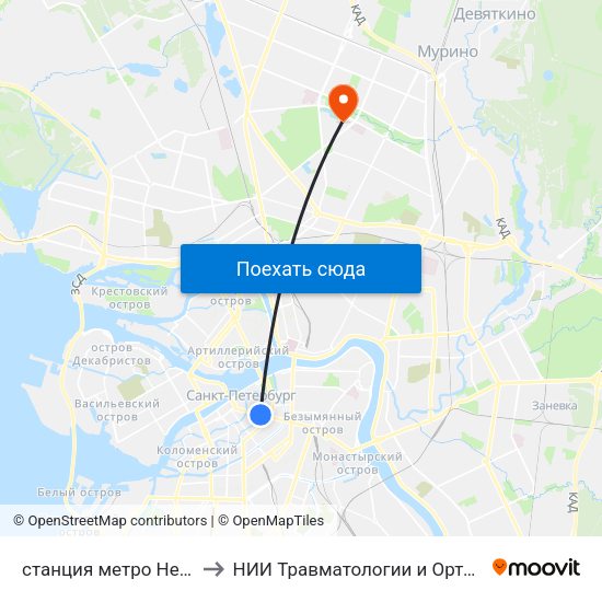 станция метро Невский Проспект to НИИ Травматологии и Ортопедии имени Вредена map