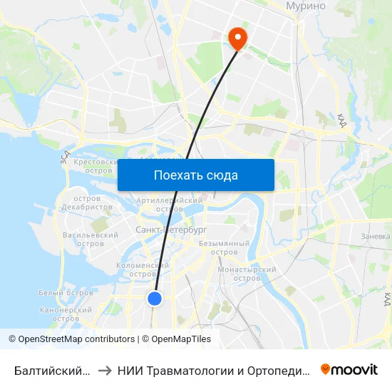 Балтийский Вокзал to НИИ Травматологии и Ортопедии имени Вредена map