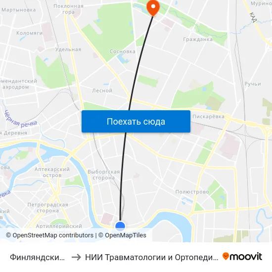 Финляндский Вокзал to НИИ Травматологии и Ортопедии имени Вредена map