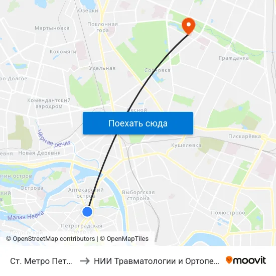 Ст. Метро Петроградская to НИИ Травматологии и Ортопедии имени Вредена map