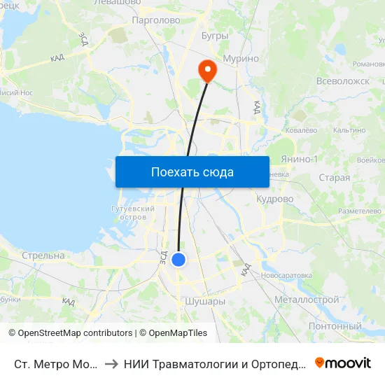 Ст. Метро Московская to НИИ Травматологии и Ортопедии имени Вредена map