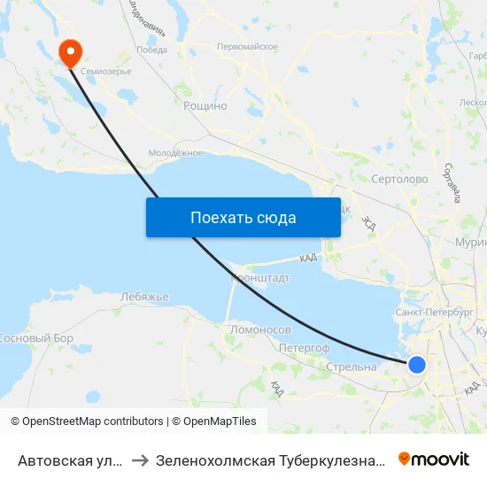 Автовская улица, 2 (станция метро Автово) to Зеленохолмская Туберкулезная больница map