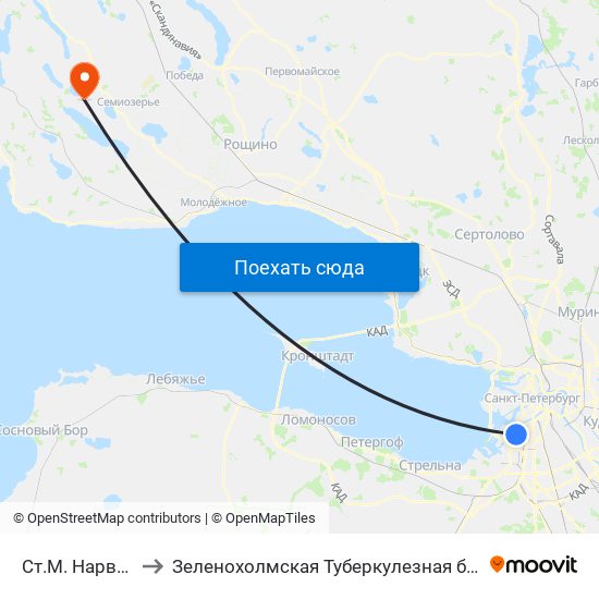 Ст.М. Нарвская to Зеленохолмская Туберкулезная больница map