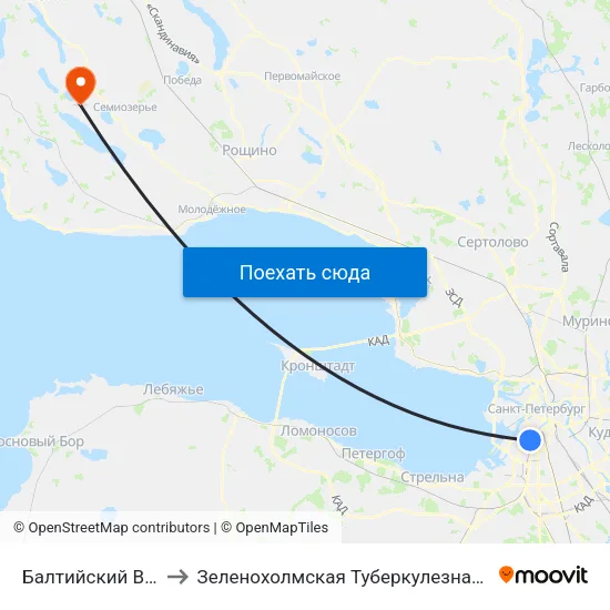 Балтийский Вокзал to Зеленохолмская Туберкулезная больница map