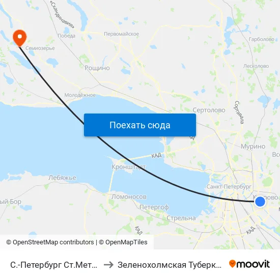 С.-Петербург  Ст.Метро Ул.Дыбенко to Зеленохолмская Туберкулезная больница map
