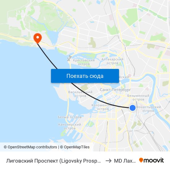 Лиговский Проспект (Ligovsky Prospekt) to MD Лахта map
