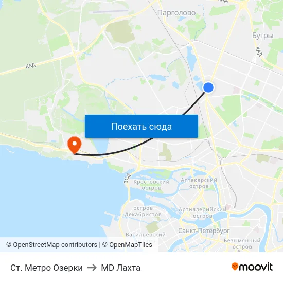 Ст. Метро Озерки to MD Лахта map